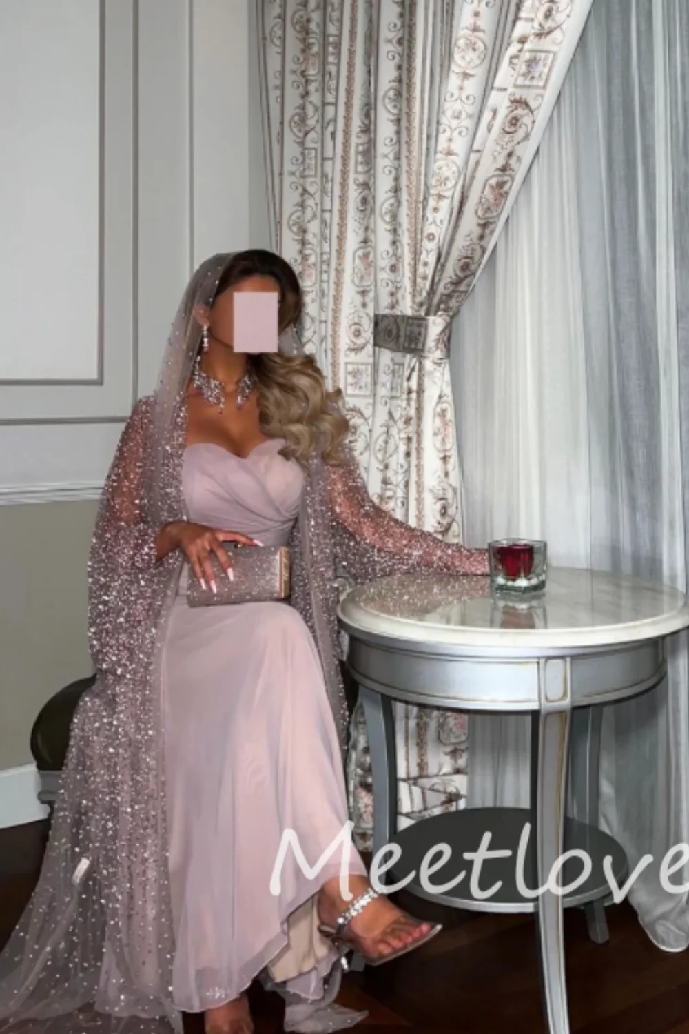 Фото Meetlove 2024, индивидуальное шифоновое платье Sheanth без бретелек без рукавов с блестками, две части до щиколотки, платье для выпускного вечера, вечернее торжественное платье №1