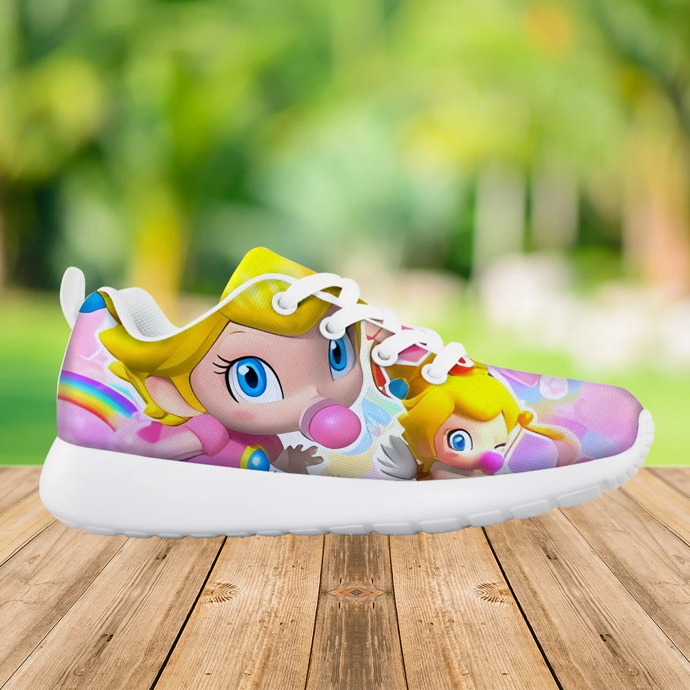 

Новые сетчатые кроссовки с мультяшным принтом для детей персиковая принцесса износостойкие кроссовки для подростков Дизайнерские кроссовки на шнуровке для студентов