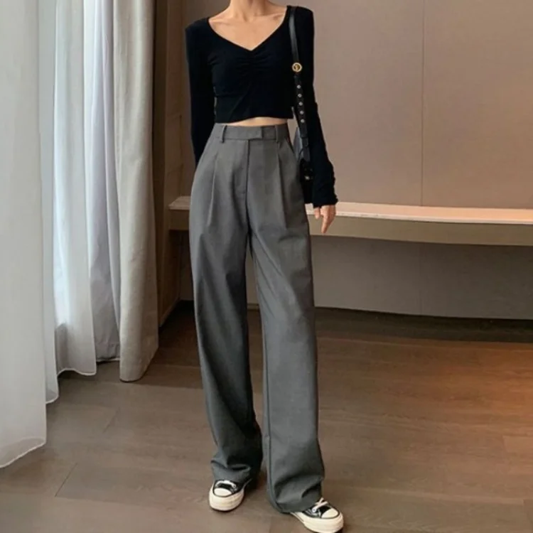 

GraySuit Pants ForWomen 2023 New Spring and Autumn High Waist Drooping Casual Straight-Leg Slimming Loose Wide-Leg Mopping Pants