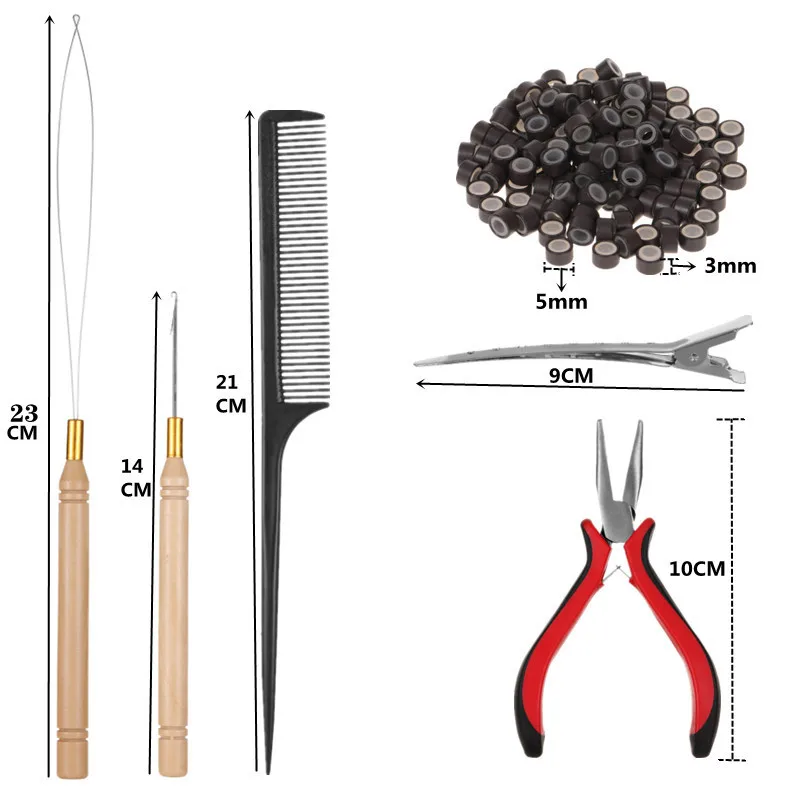 

Инструмент для наращивания волос, плоскогубцы, крючок, игла с 200 шт. 5 мм микро силиконовые кольца, бусины для наращивания волос и перьев