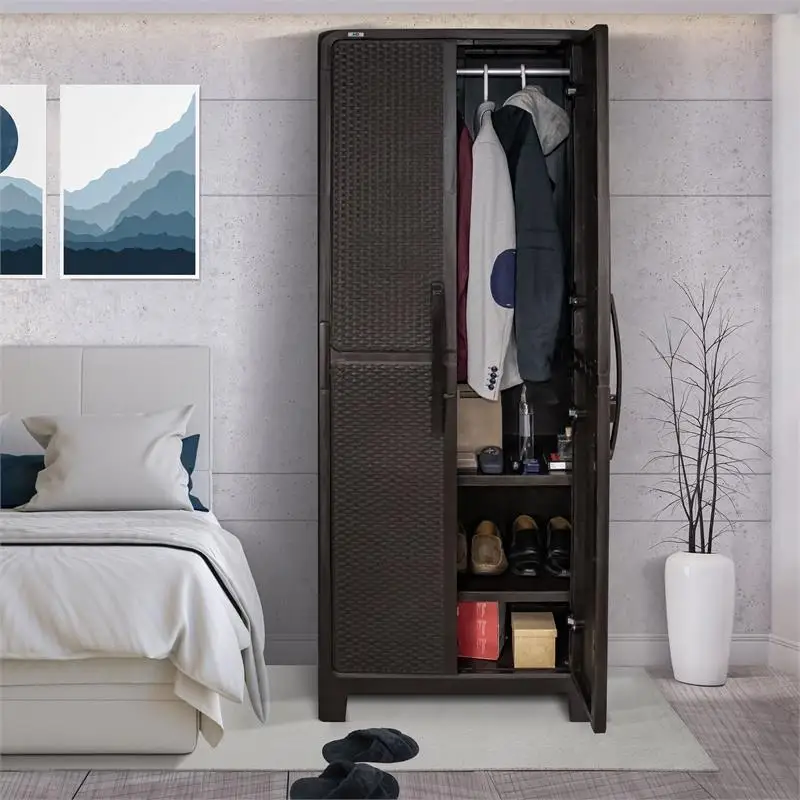

Plastic 3-Shelf Hanging Rod Armoire, Espresso