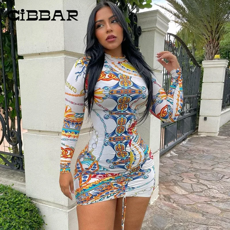 

Мини-платье женское Облегающее с длинным рукавом и рюшами