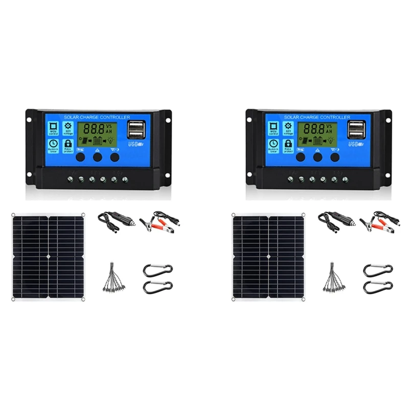

2X 50W Solar Panel 18V Solar Cells Bank Connector Cover With 100A Solar Controller IP65 For Phone Car RV Boat Charger