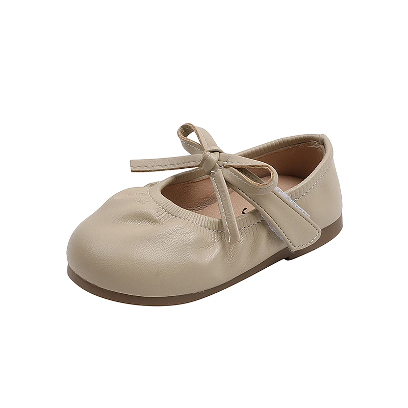 

Girls' Flats Soft Sole Korean Style 2023 Children's Retro Bow Kids Fashion Hook & Loop Casual Shoes Pleated Versatile Spring New