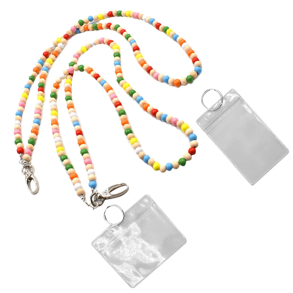 

Colored Wood Beaded Lanyard For Id Badges Card Lanyards Rope Holder Business Hanging Ropes