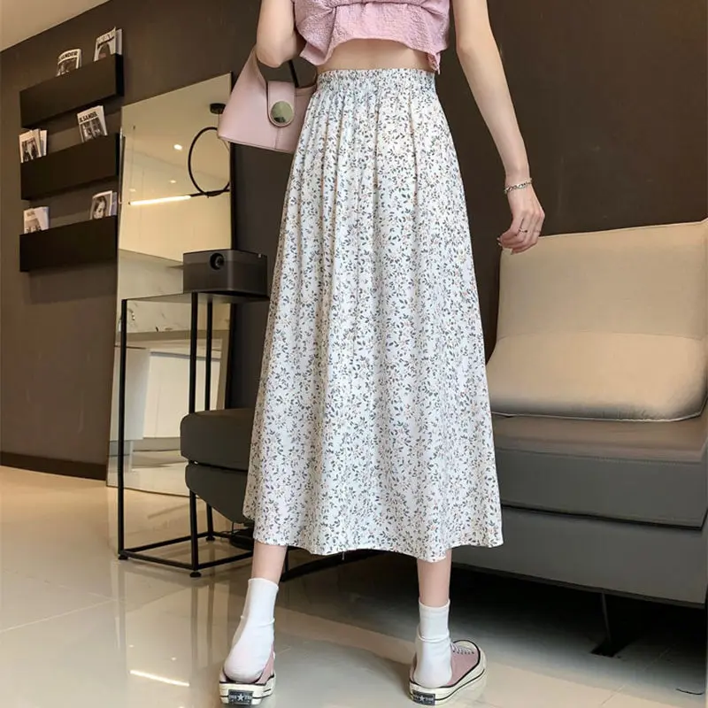 Юбка женская трапециевидная с завышенной талией модная облегающая цветочным