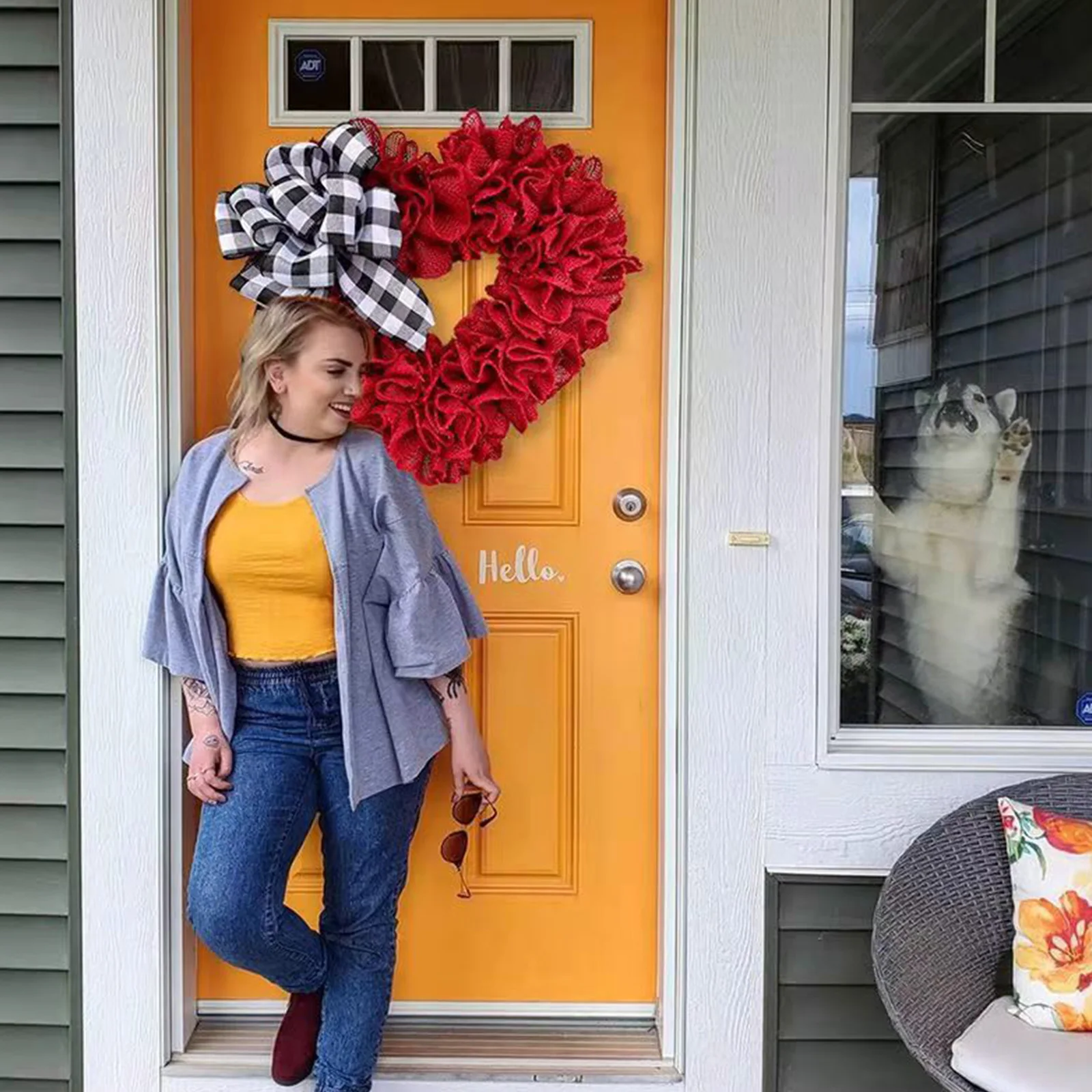 

Тканевая висячая гирлянда для входной двери, товары для вечерние, подвесные украшения для двери в форме сердца, праздничный дизайн, украшен...