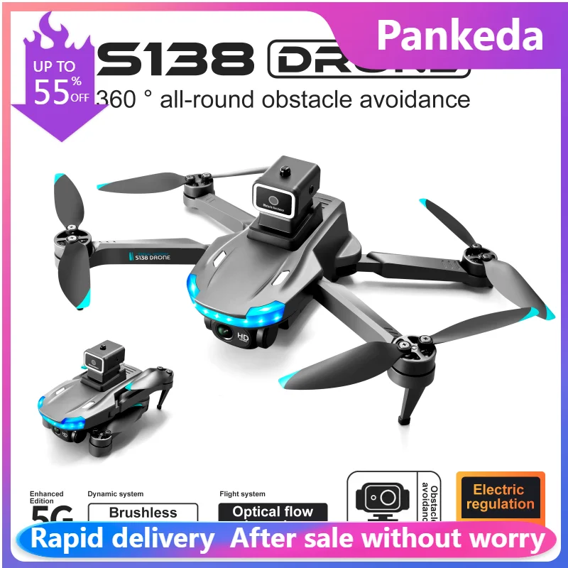 

S138 Drone 4K Dual Camera Wide Angle Obstacle Avoidance Optical Flow Positioning Brushless RC Drone Foldable Quadcopter BoyToy