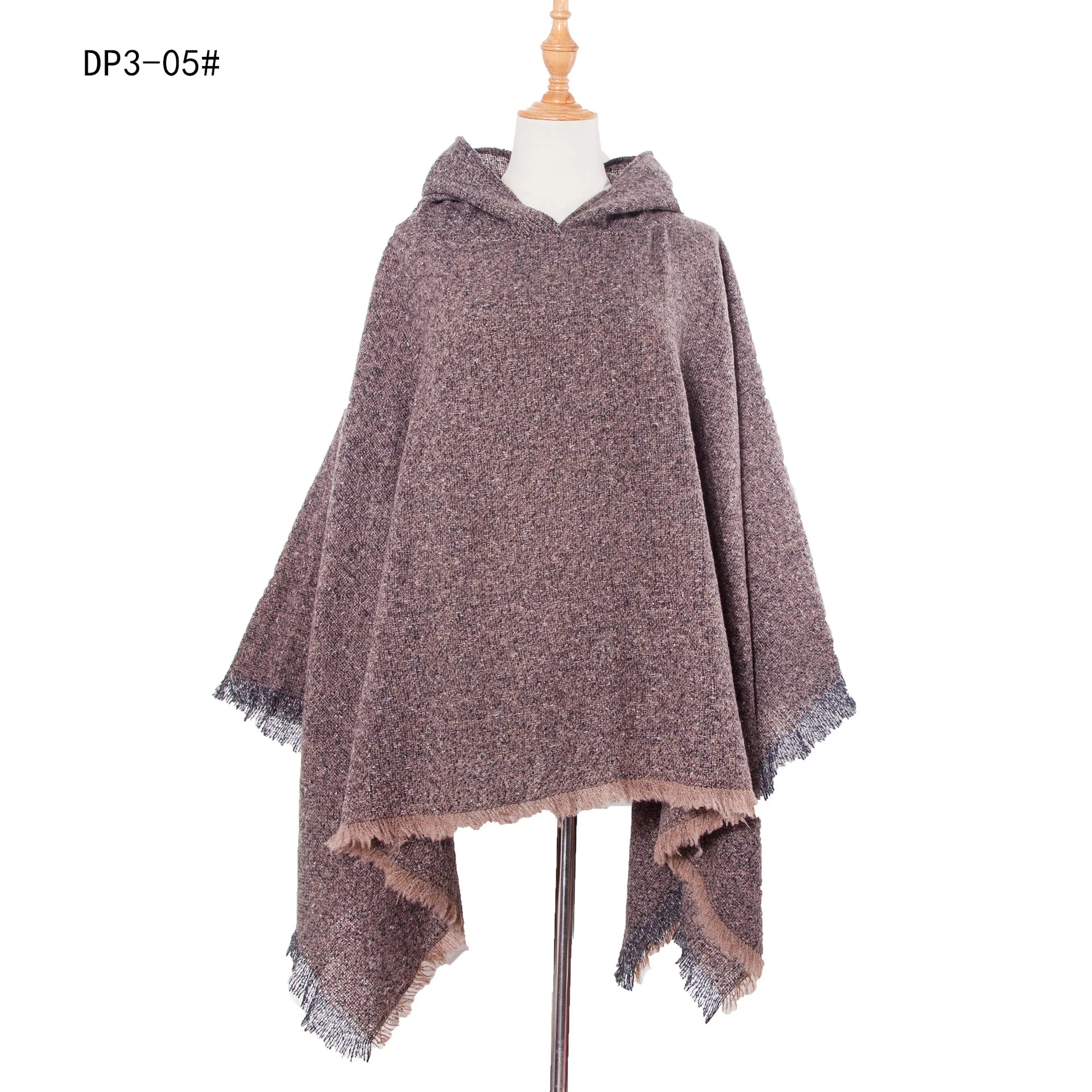 

Autumn Winter New Loop Yarn Hooded Pullover Tourism Solid Color Cape Women Fashion Street Poncho Lady Capes Khaki Cloaks