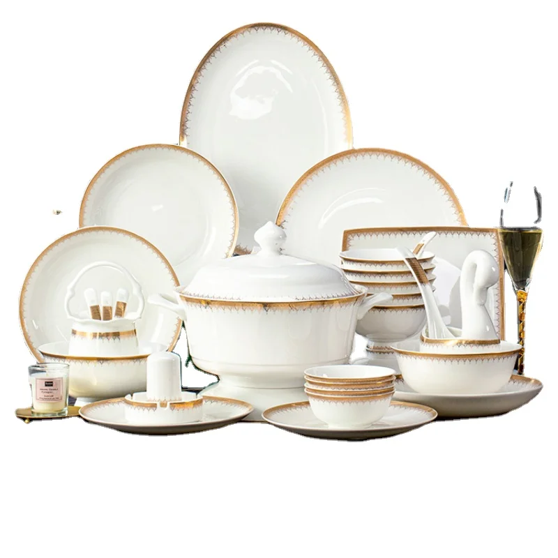 

Bowl and Dish Set Household High-Leg Anti-Scald Light Luxury High-End Bone China Tableware Suit Bowl and Plate Combination