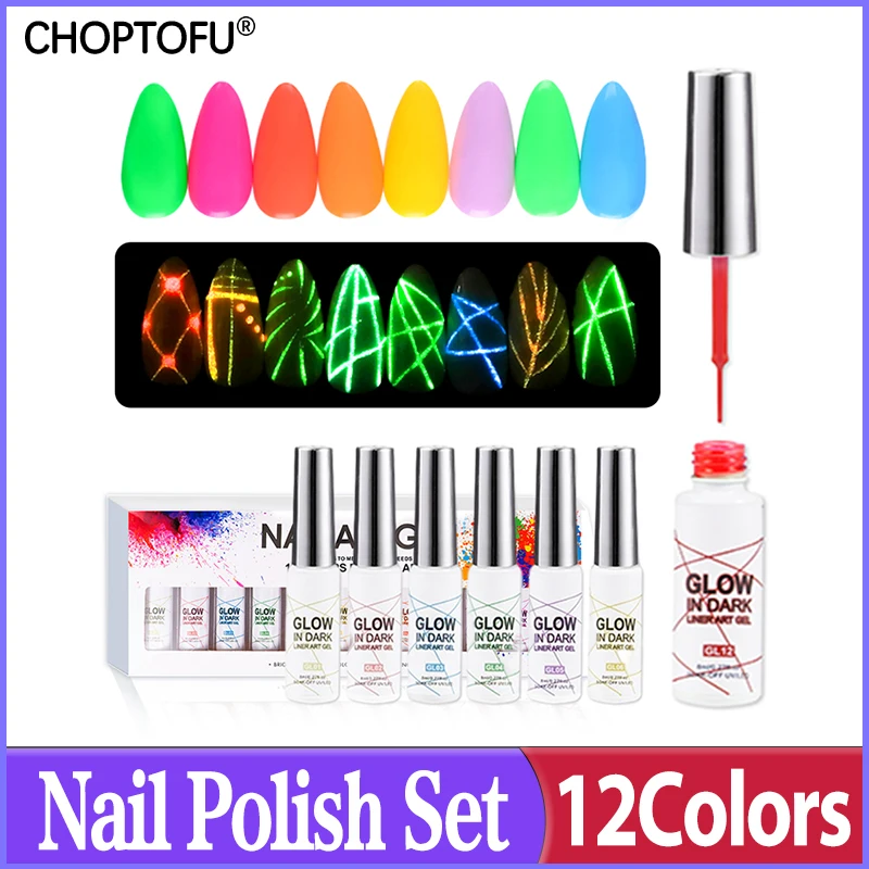 

Luminous 12 Colors Nail Art Gel Set Metal UV/LED Ink Color Nail Polish Lasting Healthy Nail Gel Painting Style Nail Art