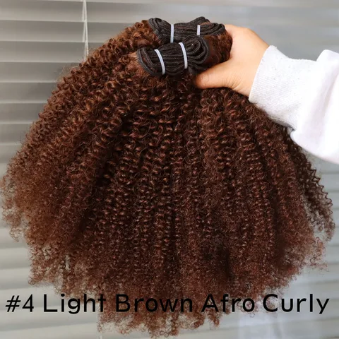 LAliExpress Virgin Remy Индийский человеческий коричневый блондин афро странные вьющиеся волосы уток плетение # 2, # 4 и # 30-цветный пучок волос с кудрями