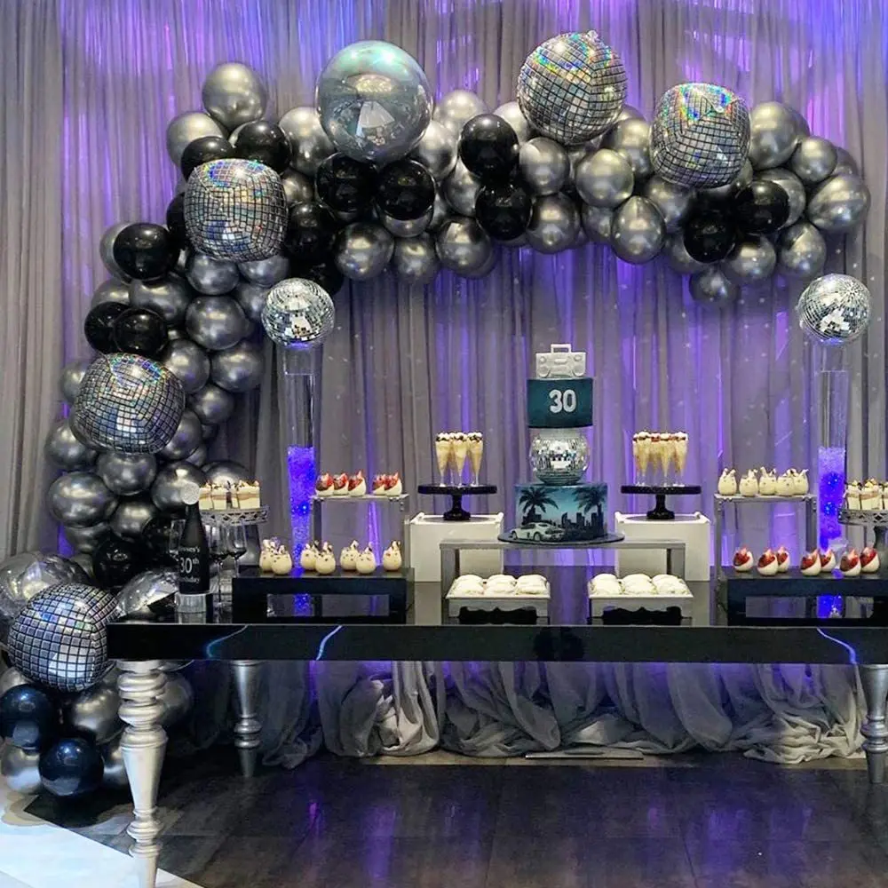 Silver Black Moscow Aluminum Film Balloon Set Birthday Party Party Garland Decoration Bar KTV Performance Background Wall
