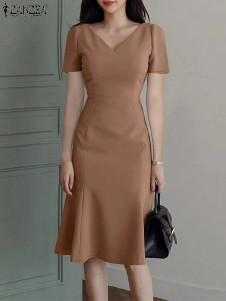 Женское элегантное платье-Русалка ZANZEA облегающее однотонное модное платье в