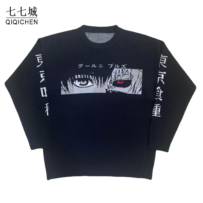 Harajuku Cartoon Knitted Sweater Men Japan Manga Winter Women Vintage Pullover Casual Loose Soft Street Sweater Unisex Autumn