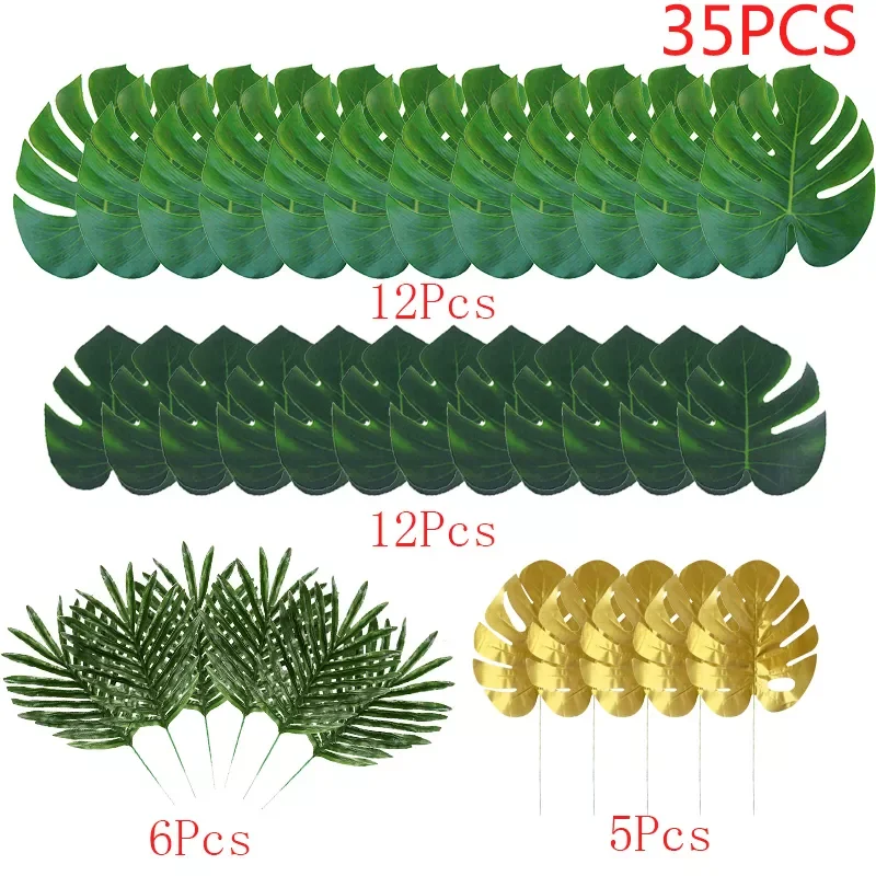 

NEW Artificial Palm Leaves Gold Green Tropical Palm Tree Leaves for Wedding Hawaiia Party Jungle Beach Theme Party Table Decor