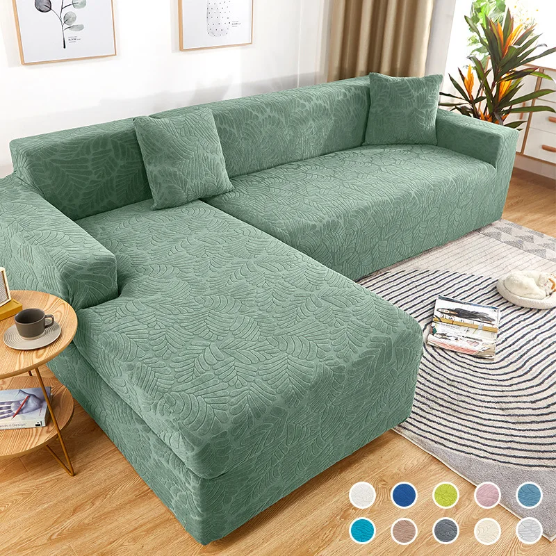 

Elastic Jacquard Fabric Green Sofa Covers for Living Room Solid Color All-inclusive Modern Elastic Corner Couch Slipcover Home