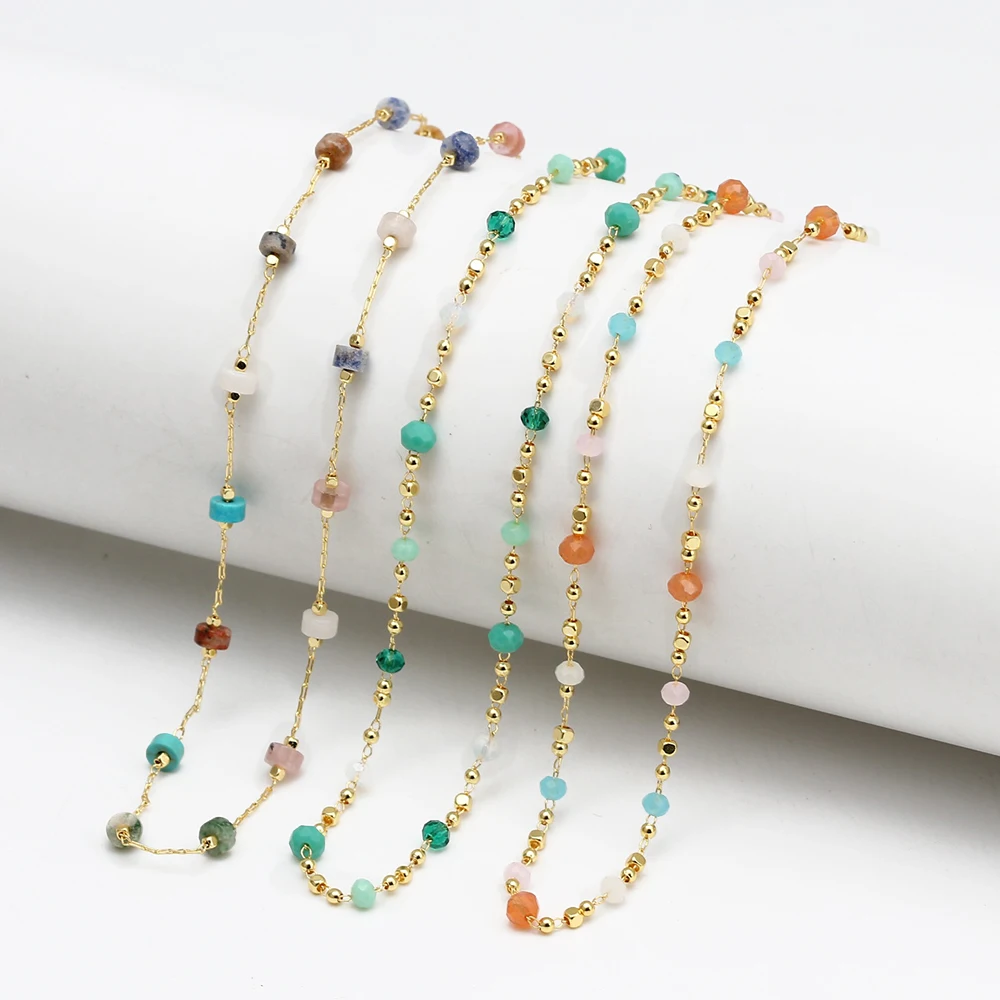 

Wish Card Colorful Crystal Beads Chain Necklace For Women Girls Fashion Boho Beach Jewelry Gift Gold Copper Chain Choker Women