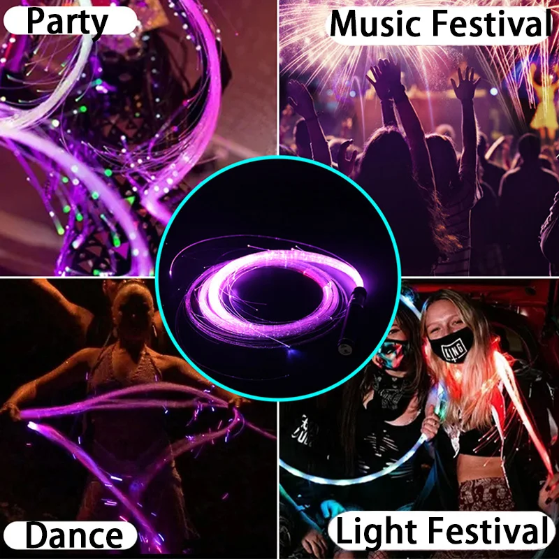 

Rechargeable Fiber Optic Dancing Whips Disco Dance Whip Party Led Glowing Whip Sparkle Flow Toy Light Up 360° Swivel Rave EDM