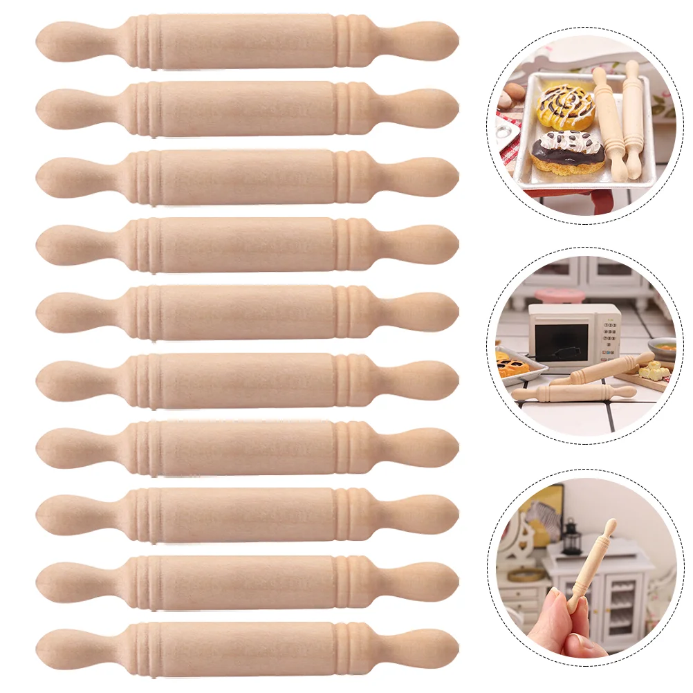 

Rolling Pin Mini Wooden Roller Kids House Miniature Crafts Baking Kitchen Dough Wood Stick Supplies Scene Rollers Decoration