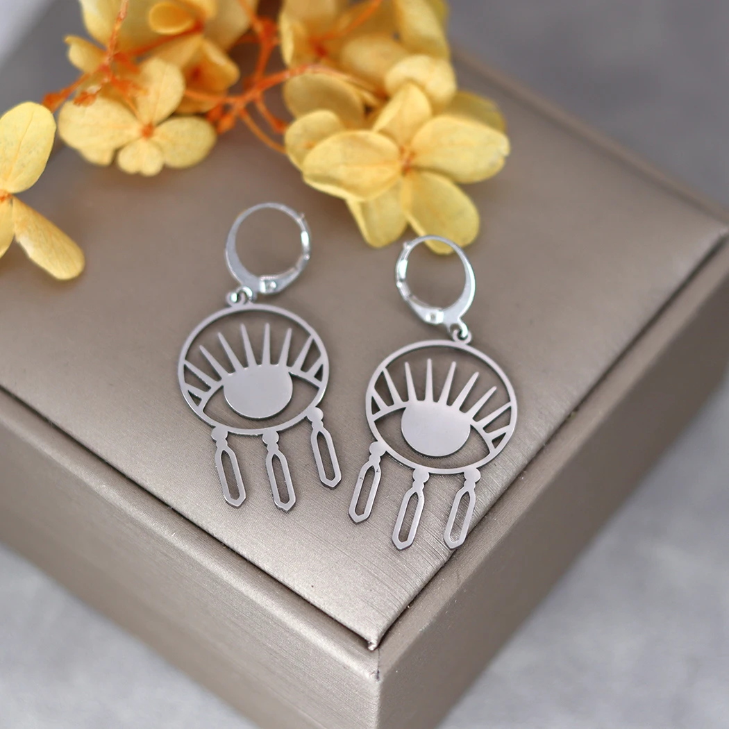 Женские серьги-кольца из нержавеющей стали с изображением сглаза