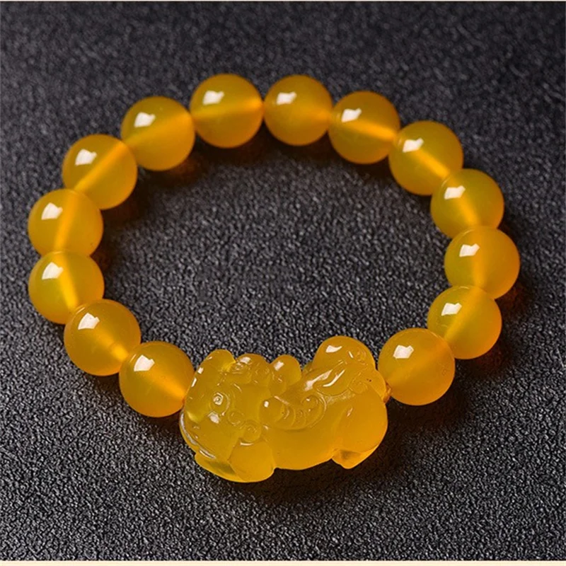 

Jia Le/ Natural Yellow Agate Lucky Pixiu Bracelet Elastic Beaded Fashion Men Women Couple Fine Jewelry Bracelet Accessories Gift