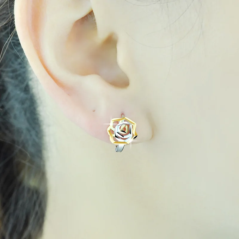 

Earrings for Women 925 Colored Gold-Plated Sterling Silver Rose Ear Clip Simple Ins Light Luxury Silver Earrings 2022 New Ear Ri