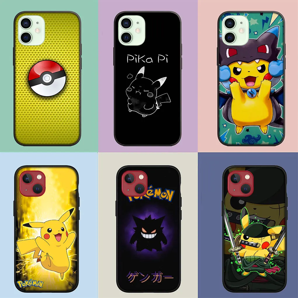 P-Pokemons GO Gengar P-Pikachus Симпатичный мягкий чехол для iPhone 15 14 13 12 Mini 11 Pro XS Max X XR 7 8 Plus + 15+