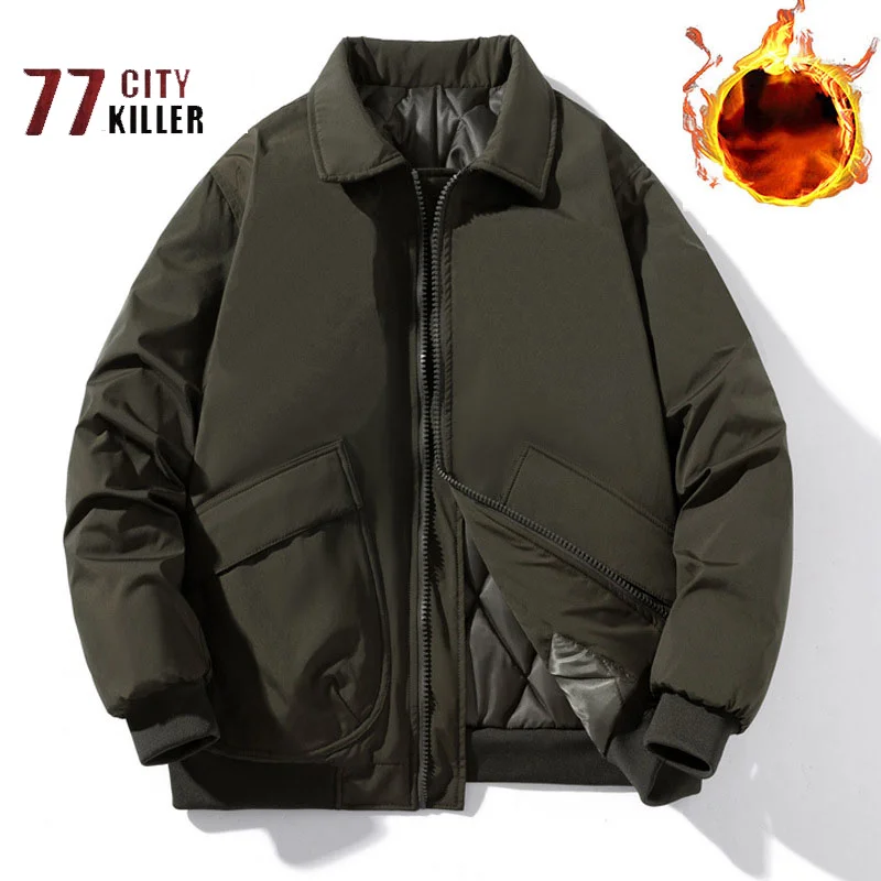 Мужская хлопковая куртка с отложным воротником винтажная теплая парка на молнии