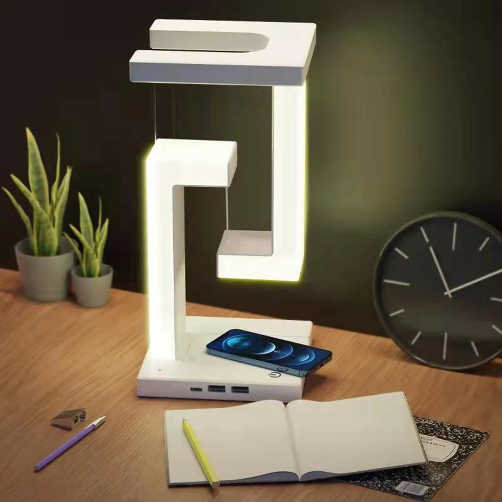 

Creativity LED Night Lamp Physics Balance Suspension Table Desk Lamp Wireless Charger Decoration Home Bedroom Room Decor Light