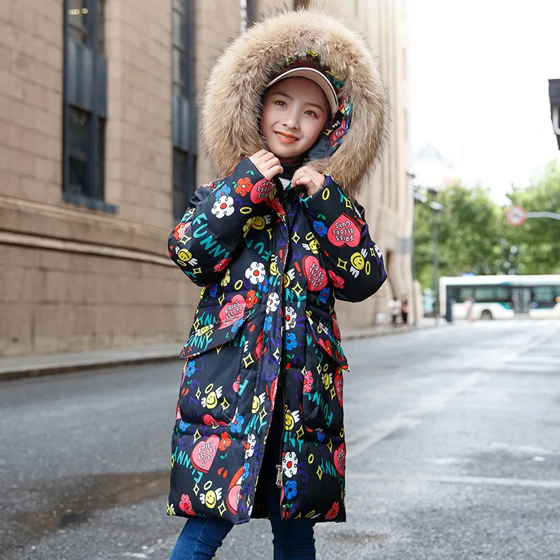 

Winter Children Clothing Warm Down jacket For Girl Clothes Parka Real Fur Hooded Kids Outerwear Coat Snowsuit TZ441