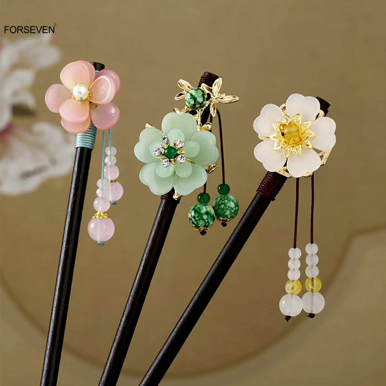 Китайские аксессуары для волос, деревянные палочки для волос, вилки, цветок, головной убор, подвеска, ювелирные изделия для женщин и девушек, шагообразный пучок для волос