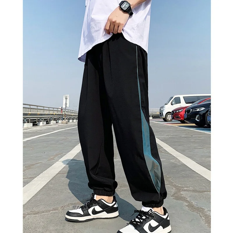 Overalls Trendy Ankle-Banded Casual Pants Men's High Elastic Ice Silk Thin Loose Cropped Sweatpants Overalls Men's Casual Pants