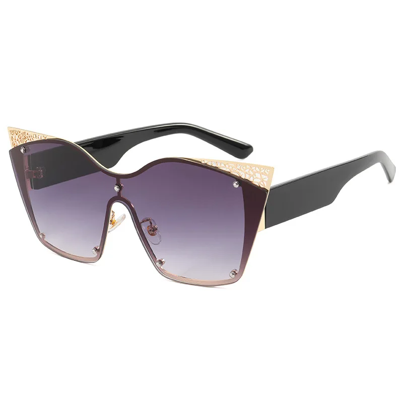 

New Metal Hollow Sunglasses Street Shooting Cat Eye Big Frame One Piece Sunglasses Womens Fashion Glasses