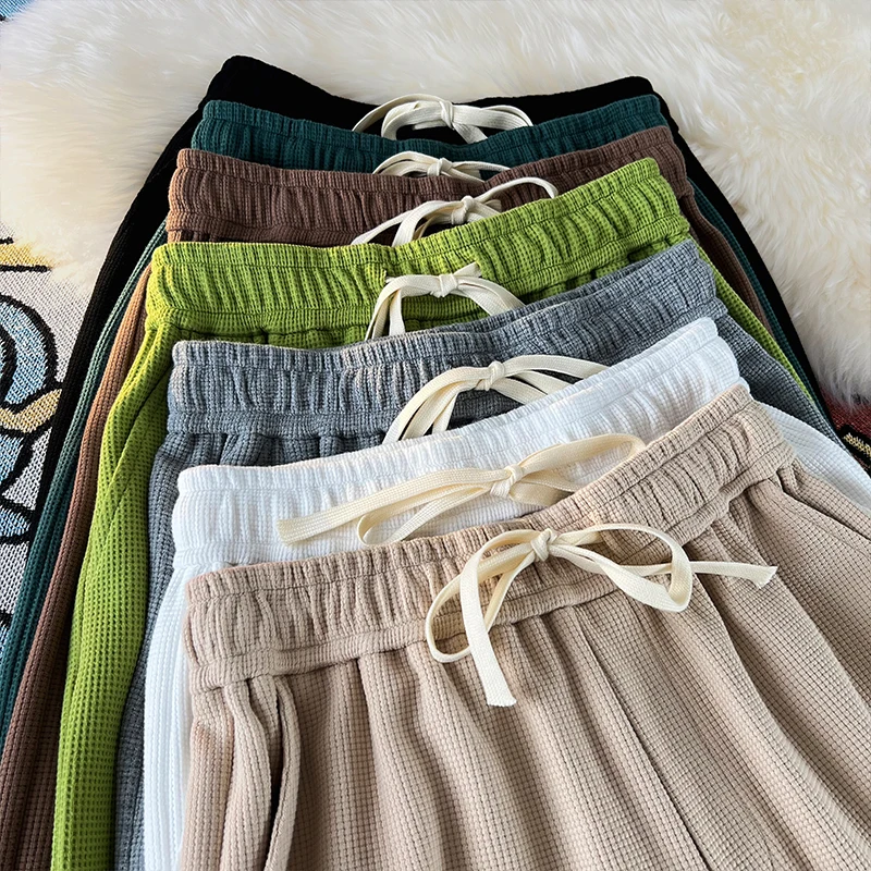 

Korean Waffle Men Summer Shorts Casual Solid Color Short Pants 2023 Brand Elastic Waist Male Loose Bottoms Unisex Male Clothing