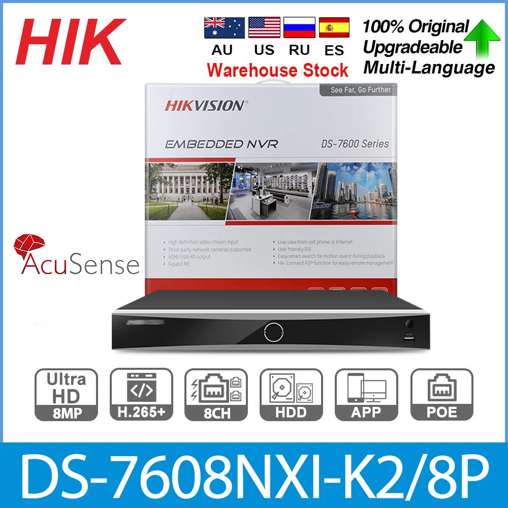 

Сетевой видеорегистратор Hikvision 4K POE NVR 8CH DS-7608NXI-K2/8P AcuSense, сетевой видеорегистратор, обнаружение лица, система видеонаблюдения, домашняя защита