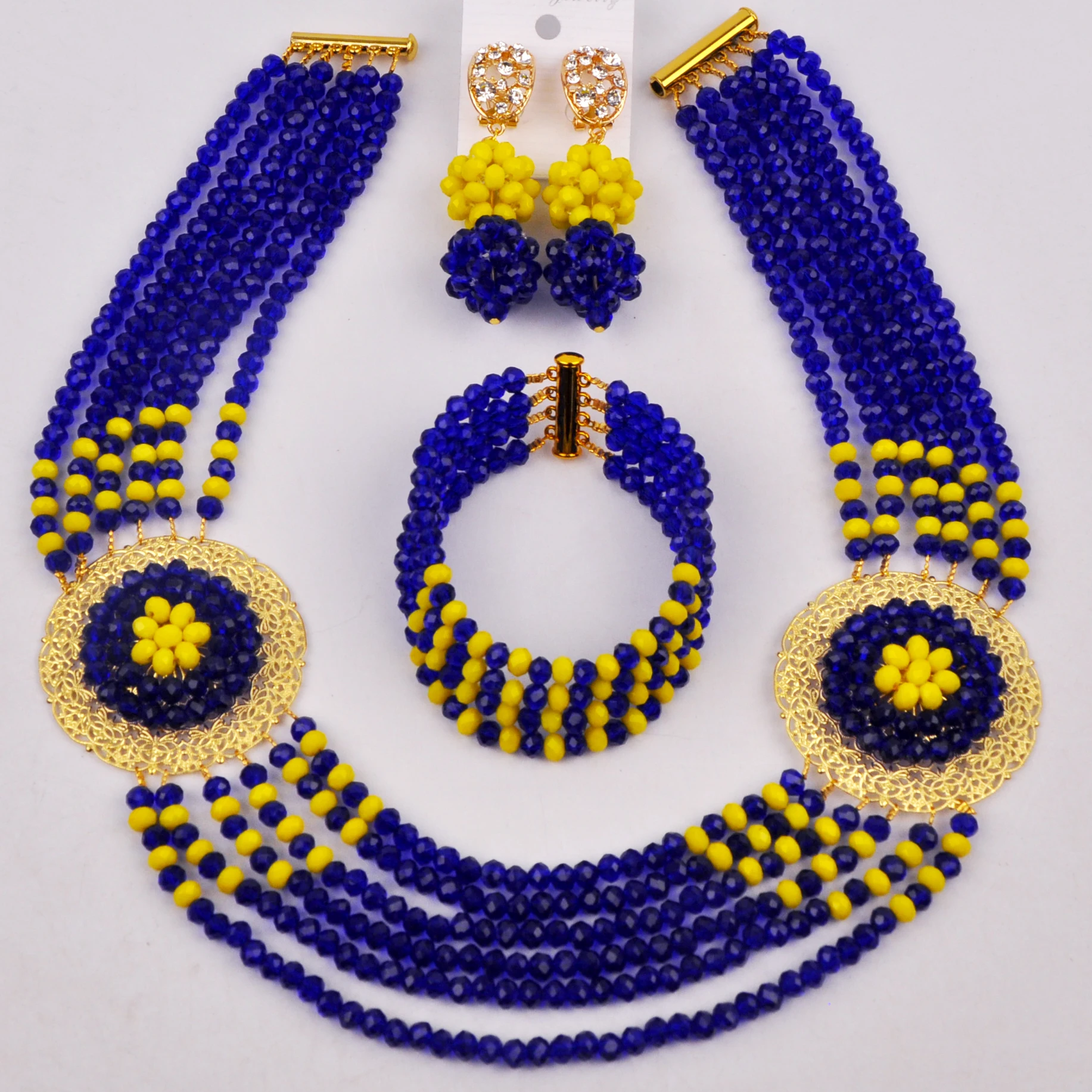 

Royal Blue and Opaque Yellow African Beads Jewelry Set Crystal Party Jewelry