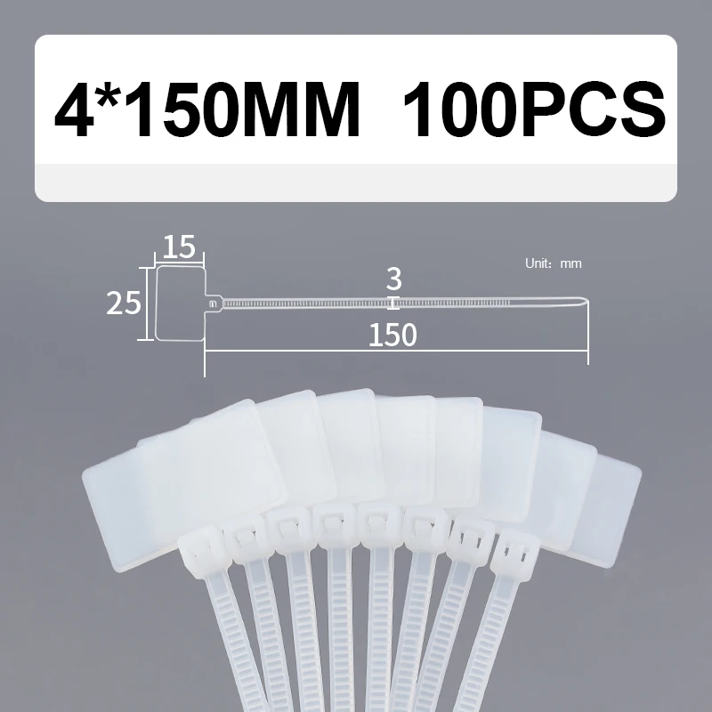

100 шт., пластиковые нейлоновые метки для кабельных стяжек, 4 х150 мм