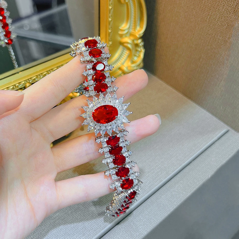

Advanced Design Women's Bracelet Imitation Ruby Bracelet Zircon Female Brilliant Luxury Jewelry Wedding Girl Gift Party New