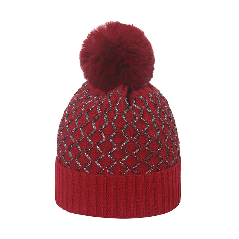 

Beanies For Woman Luxury Winter Knitted Warm Pompom Hats Girls Stripe Cashmere Bonnets Lady's Outdoor Thick Skullies Cap Femme