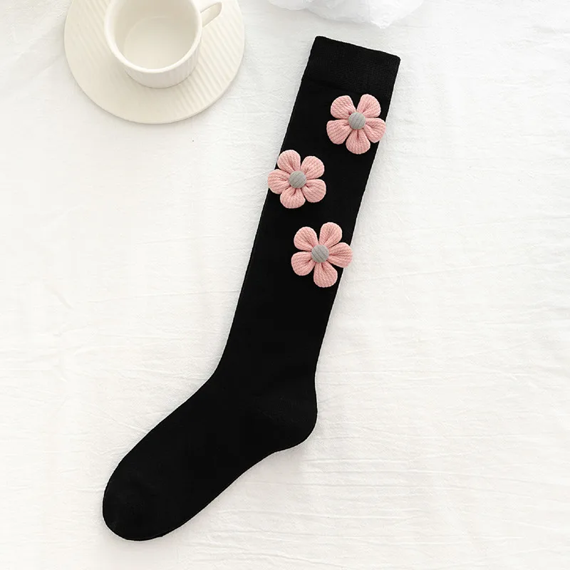 3pairs/ 6pcs PINK Flowers Ladies Knee High Socks Women student Socks School Party Street Dancing Knee Sock For Women Eur 36-40