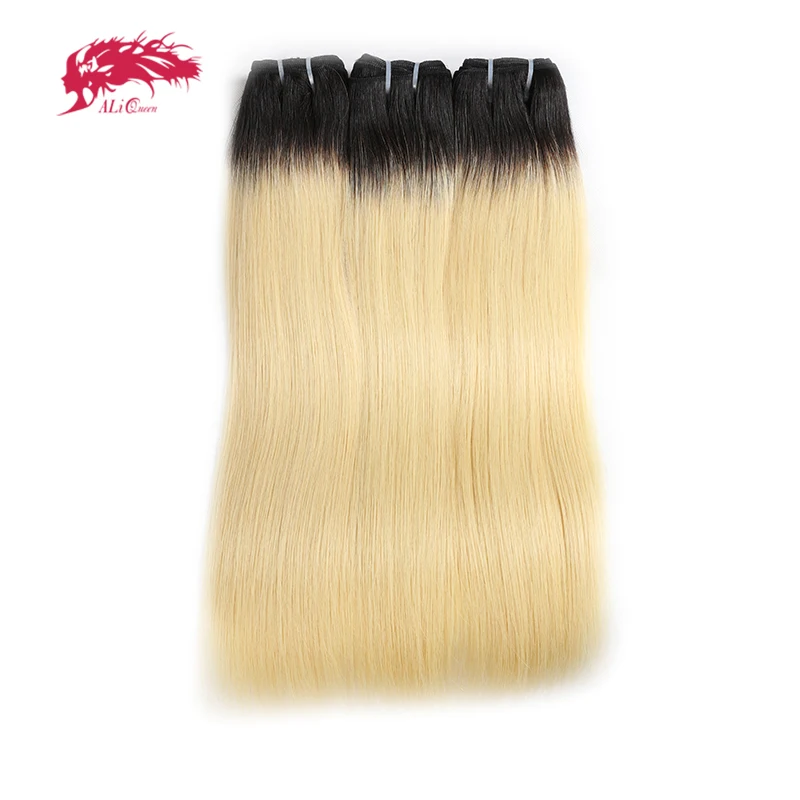 Ali Queen Hair Brazilian Virgin Hair Bundles Straight Ombre Weaves 10" - 30" 613 Human Hair Extension Weaving With Free Shipping