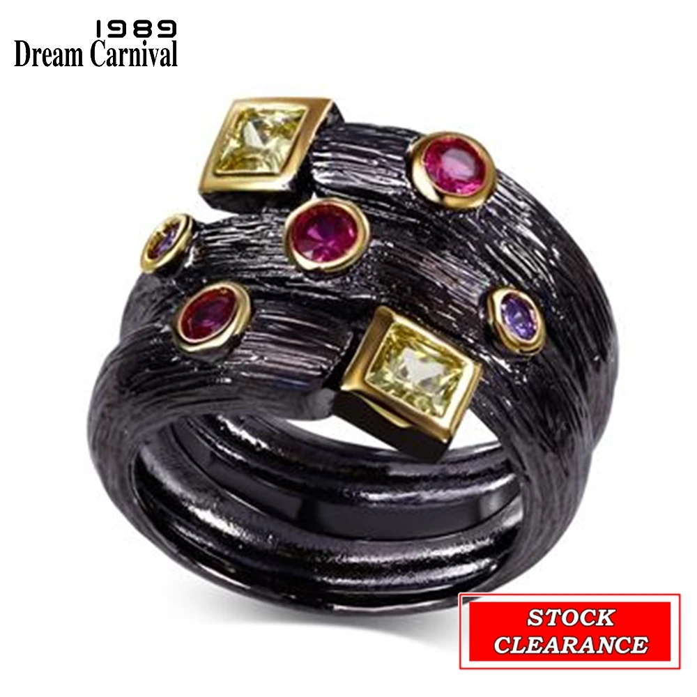 

DreamCarnival1989 Great Bargain Price Baroque Women Rings Stock Clearance Limited Size and Quantity Black Gold Color