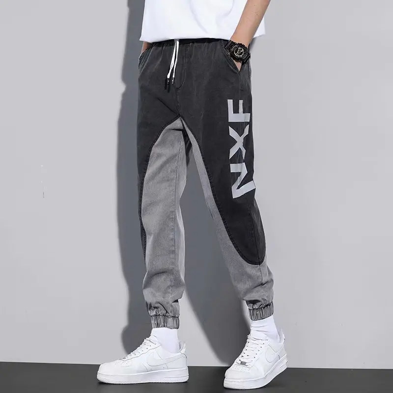 

Весна-Осень 2022 Мужские свободные облегающие джинсы большого размера спортивная одежда со строчкой средней талией-искусственные Штаны