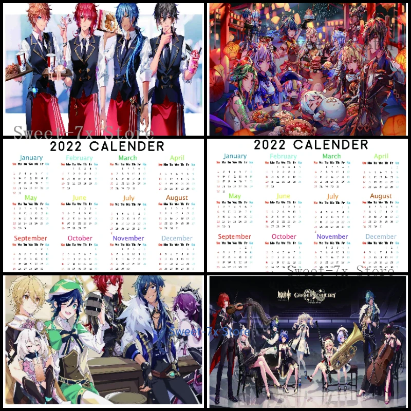 

2022 Calendar Anime Genshin Impact Canvas Painting Art Nordic Posters and Prints Wall Pictures for Living Room Decor Frameless