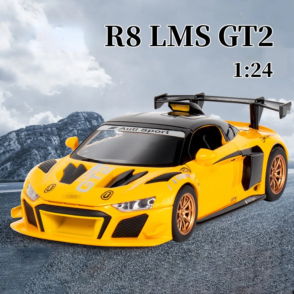 

1:24 Scale R8 LMS GT2 Alloy Sports Car Model Diecasts & Toy Vehicles Light Sound Pull Back 4 Doors Can Be Opened Collection Toy