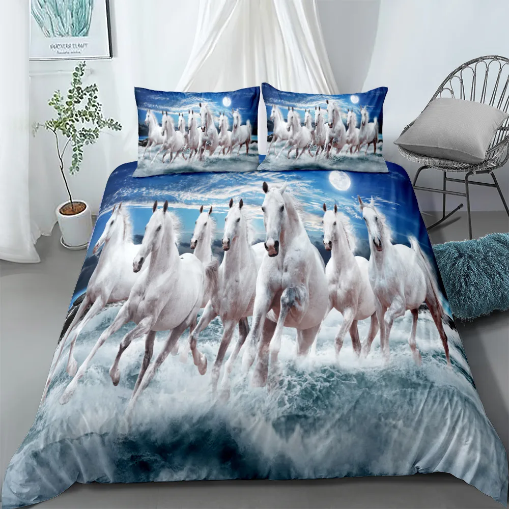 

Seven Horses Running Out Moon Duvet Cover Set Single Twin Double Queen King Cal King Size Bed Linen Set
