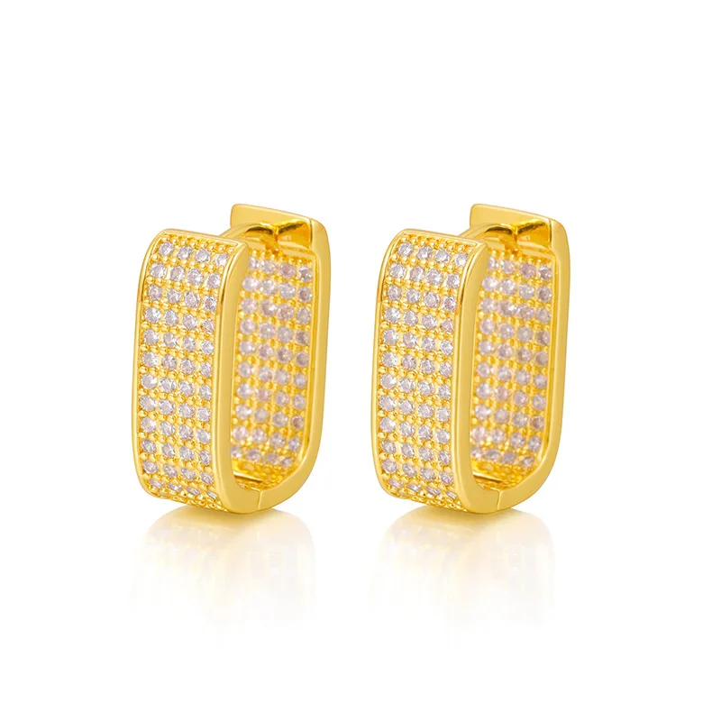 Boho Chunky Copper Hypoallergenic Square Circle Earrings For Women 2023 Fashion Shiny Zircon Trendy Ear Jewelry Wedding Gift