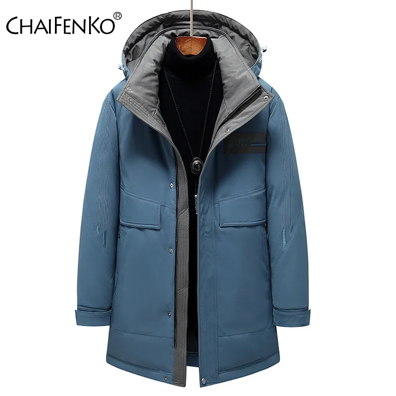 

New in CHAIFENKO Brand Winter Warm Down Jacket Men Casual Windproof Long Thick Hooded windbreaker Coat Men Solid Fashion Parkas