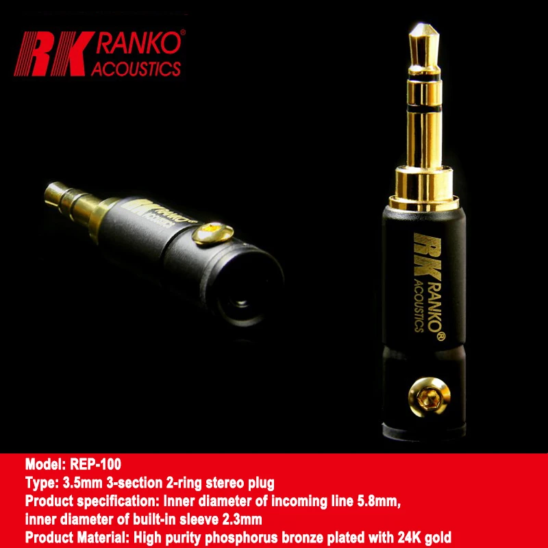 

RANKOHeadphone Accessories REP-100 High Purity Phosphor Bronze Plated 24K Gold 3-Section 2-Ring 3.5mm Stereo Earphone Plug